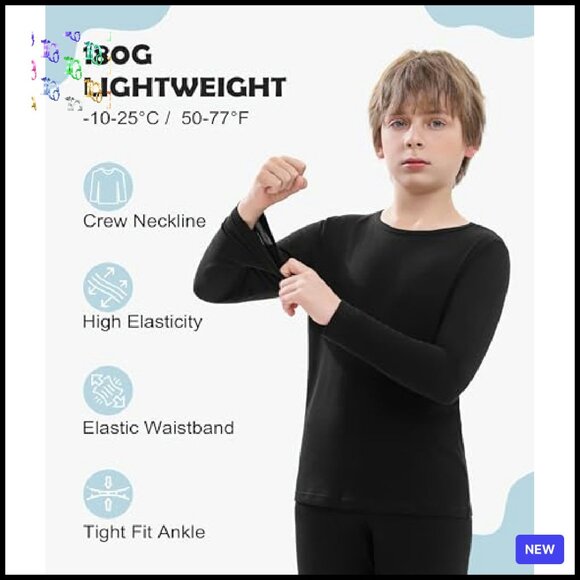 Merino Wool Thermal Base Layer Set Kids Unisex Midweight Classic Comfort - Picture 3 of 7
